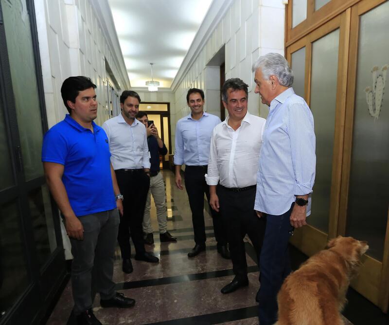 Ronaldo Caiado, Jamil Calife e Alexandre Baldy recebem senador Ciro Nogueira e ministro André Fufuca no Palácio das Esmeraldas