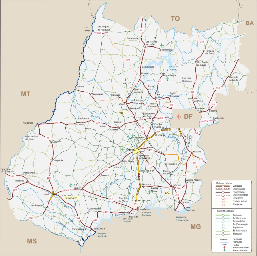 Mapa viário de Goiás